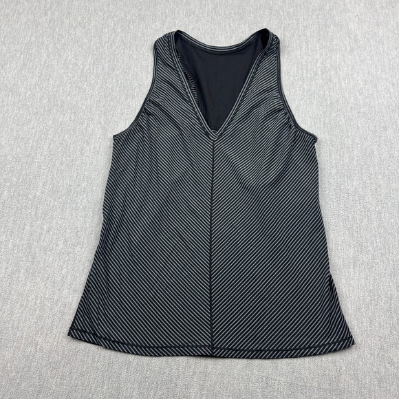 Lululemon Tank Top Womens 8 Black Heathered Stripe Circuit Crusher V-Neck Yoga - Picture 1 of 8